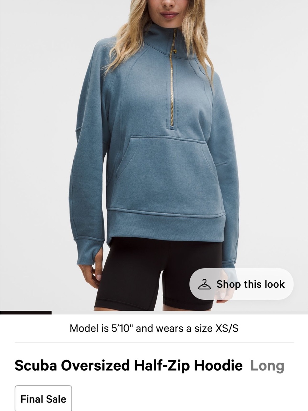 Women’s Lululemon Athletica Half-Zip Hoodie(Long) Hoodie-Steel Blue/Gold